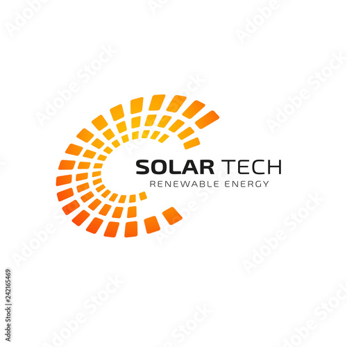 Sun solar energy logo design template. solar tech logo design