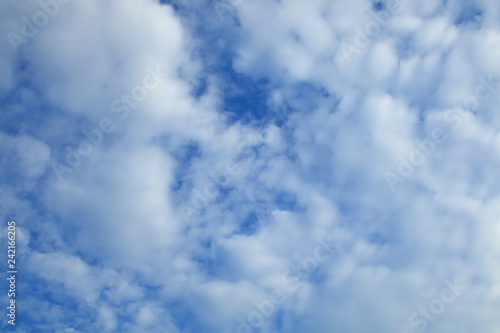 blue sky and white cloudy , beautiful heaven scene , Altocumulus pattern texture background . © Rattanachai