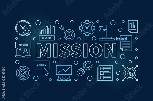 Mission vector blue outline illustration or banner on dark background