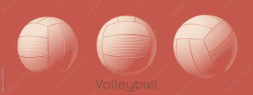 Engraving volleyball illustration on old orange BG Engraving volleyball illustration on old orange BG
