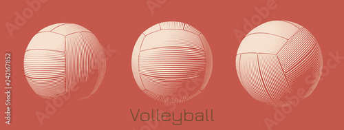Engraving volleyball illustration on old orange BG