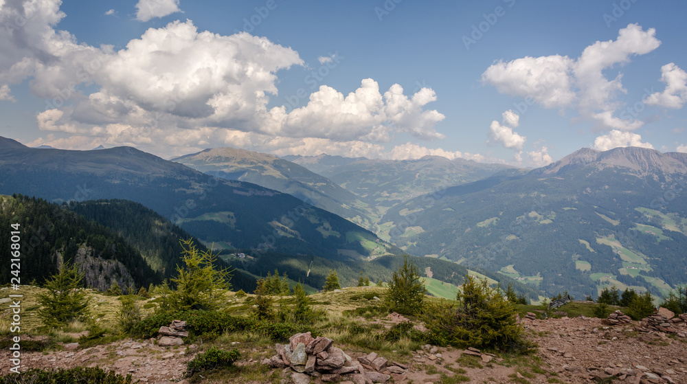 Sarntal Valley - Sarentino Valley - landscape in South Tyrol, northern Italy, Europe. Summer landscape whit blue sky and clouds