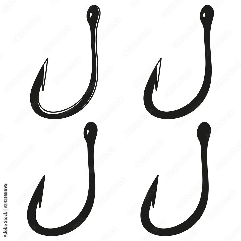 Fishing hooks in vintage style isolated vector illustration. Stock