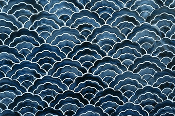 Canvas schilderij Japanse stijl patronen Japans golvenpatroon in zachte tinten  © charnsitr