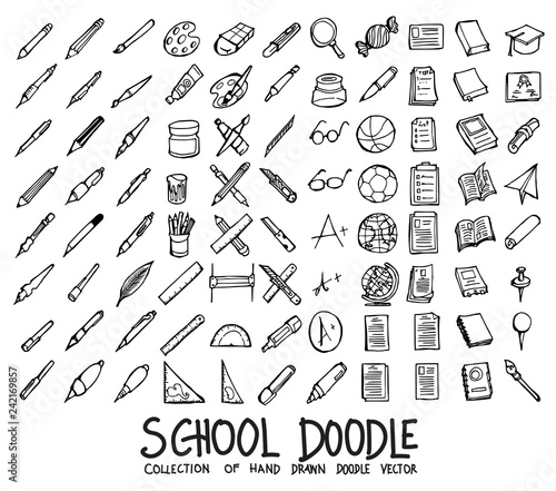 Set of School icons Drawing illustration Hand drawn doodle Sketch line vector eps10
