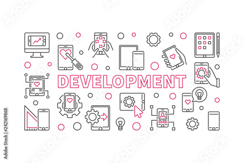 Development vector concept business horizontal illustration in thin line style