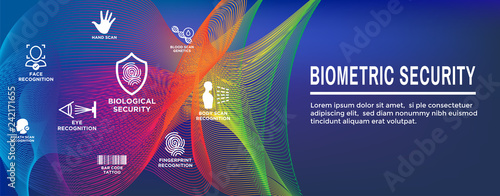 Biometric Scanning Web Banner with DNA, fingerprint, voice scan, tattoo barcode, etc