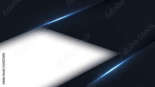 cut metal plates with blue neon lights with white fond