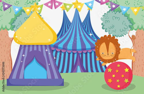 lion in the ball and circus big top