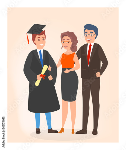Happy family on graduation day. Young student