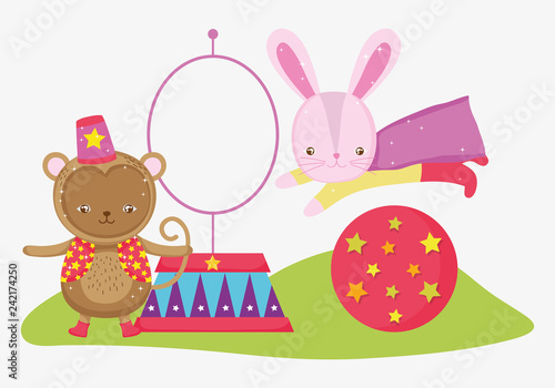 monkey and rabbit costume in the ball jumping hoop