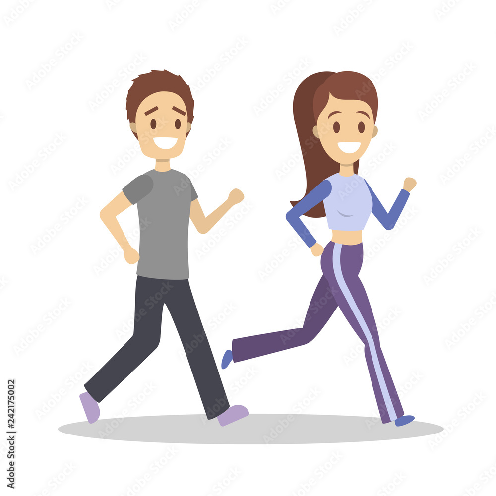Couple of jogger run together. Sport training Couple of jogger run together. Sport training