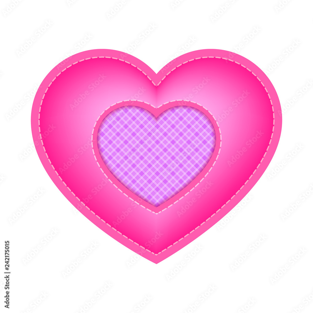 Valentine pink heart with an insert of plaid pattern in the center. Vector