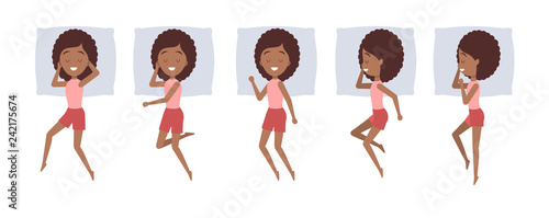 Set of woman sleep in different position.