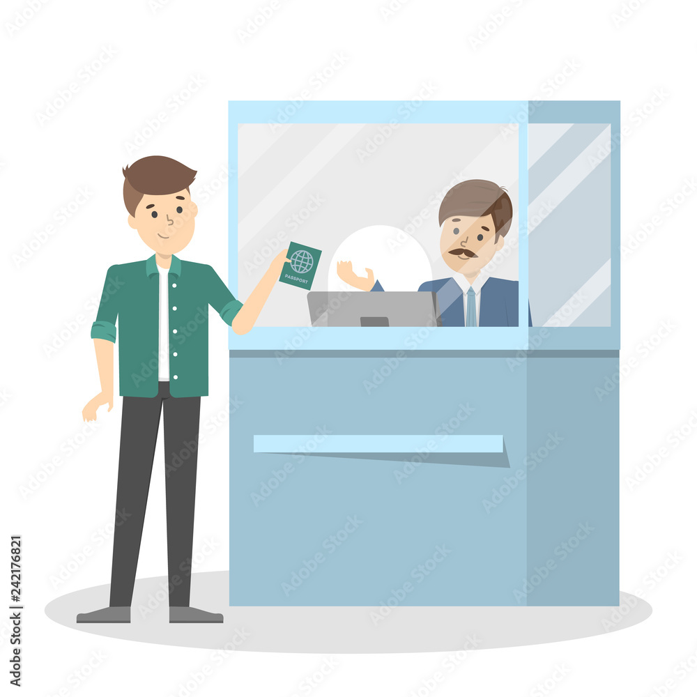 Man standing in the airport at passport control. Man standing in the airport at passport control.