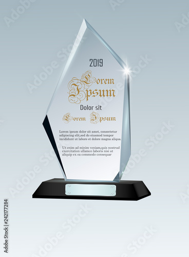 Glass Trophy Awards template. Vector prize isolated on transparent background