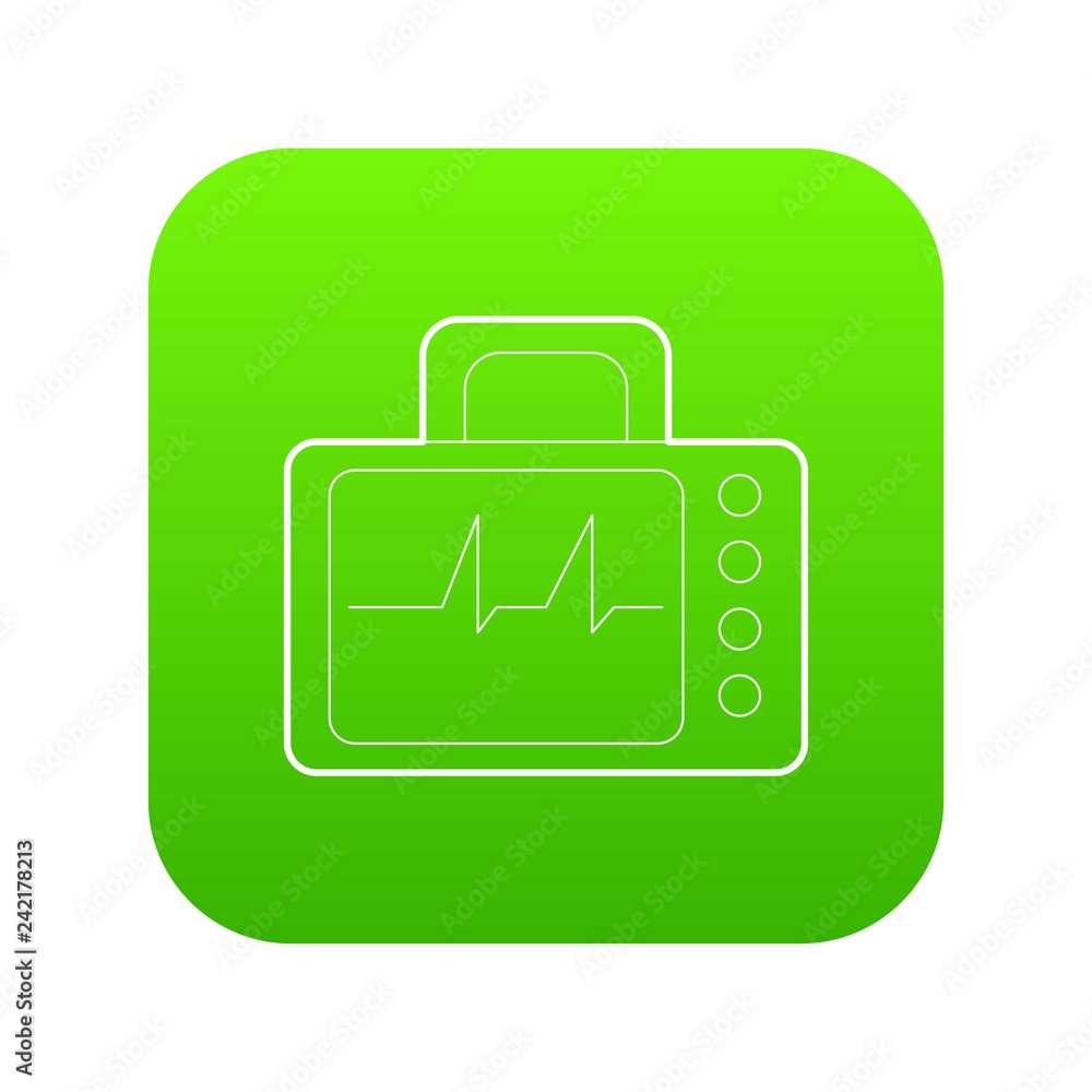 Monitor with cardiogram icon green vector isolated on white background