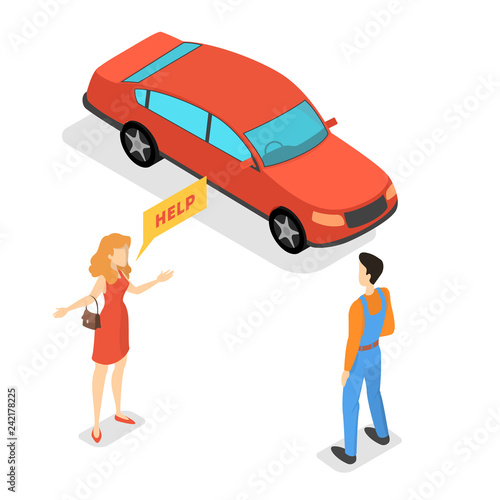 Man standing at the broken car and calling