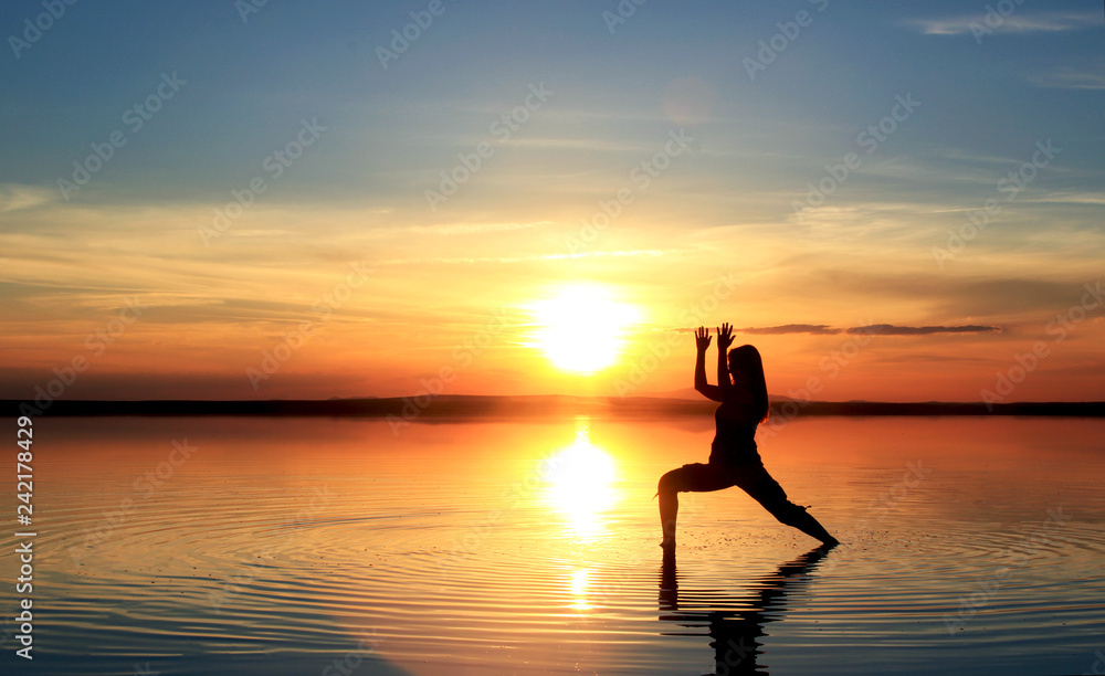 silhouette of young woman at sunset silhouette of young woman at sunset