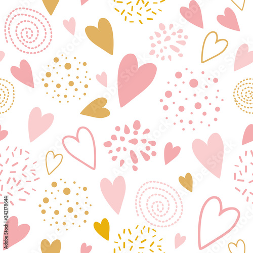 Vector seamless pink pattern heart ornament decorated pink hand drawn background Pyjama print