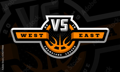 Basketball, VS, sports logo, emblem on a dark background. Vector illustration.