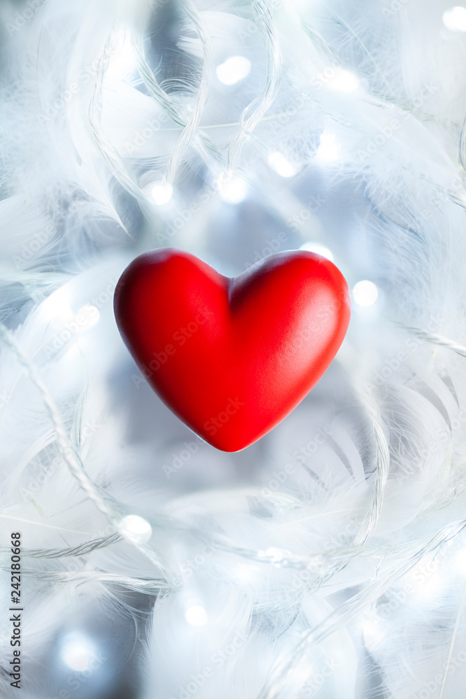 Red heart on white and gray abstract background