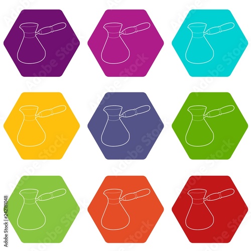 Cezve icons 9 set coloful isolated on white for web