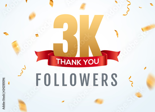 Thank you 3000 followers design template social network number anniversary. Social 3k users golden number friends thousand celebration