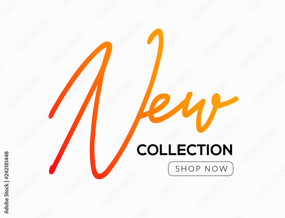 Fototapeta premium New collection logo advertising banner. New sign promotion design text sale