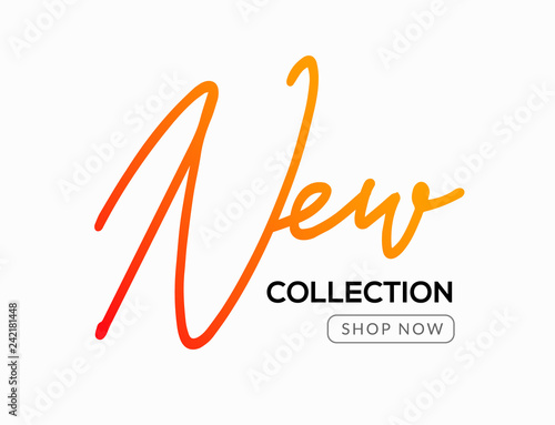 New collection logo advertising banner. New sign promotion design text sale