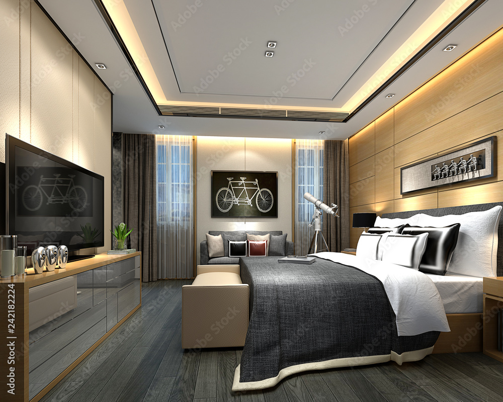 3d render luxury hotel room, hospitality - obrazy, fototapety, plakaty 