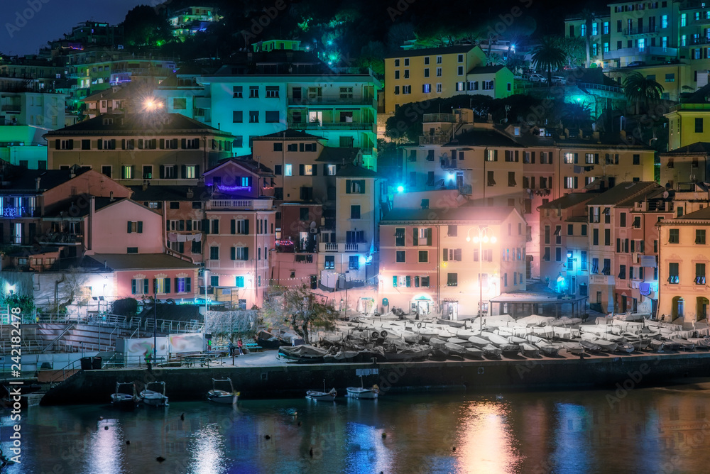 Colorful reflections on the water in Nervi, Genoa