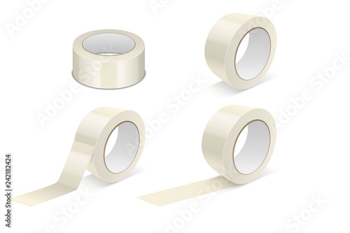 Vector Realistic Beige 3d Matte Tape Roll Icon Set or Mock-up Closeup Isolated on White Background. Design Template of Packaging Sticky Tape Roll or Adhesive Tape for Mockup. Front View