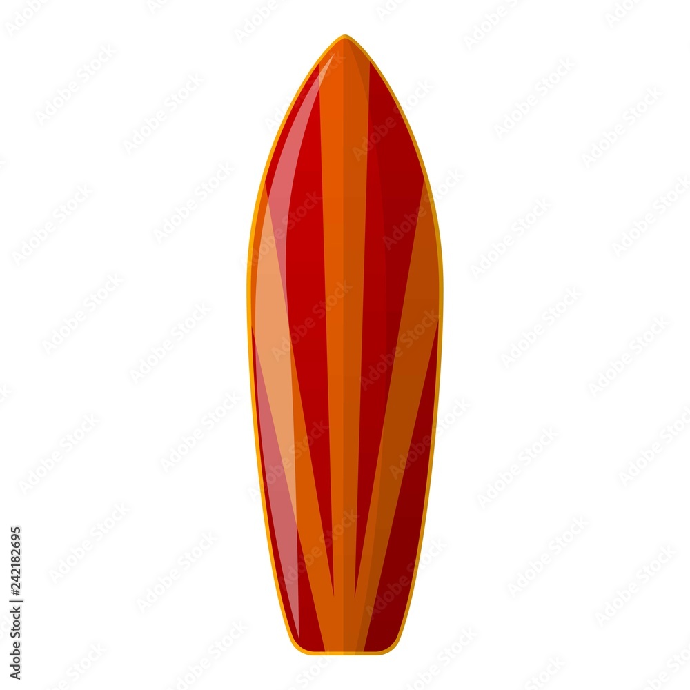 Red surfboard icon. Cartoon of red surfboard vector icon for web design isolated on white background Red surfboard icon. Cartoon of red surfboard vector icon for web design isolated on white background