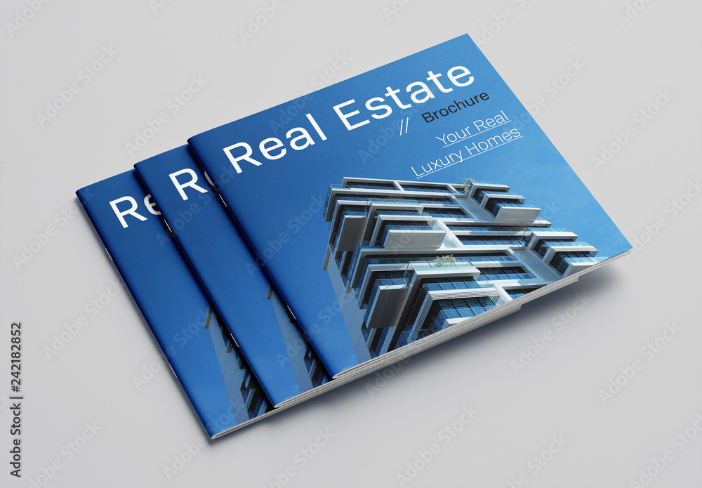Real Estate Brochure Layout with Blue Accents Stock Template | Adobe Stock
