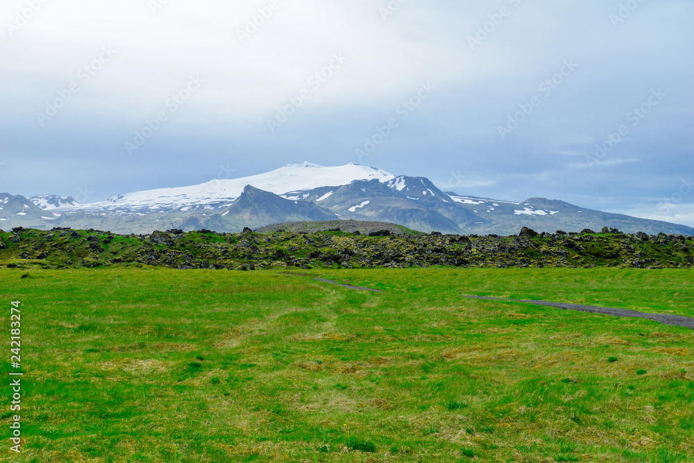 Landscape and the Snaefellsjokull volcano Landscape and the Snaefellsjokull volcano