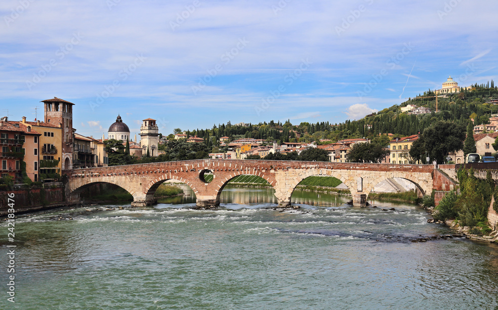 Ponte Pietra bridge in Verona, Italy