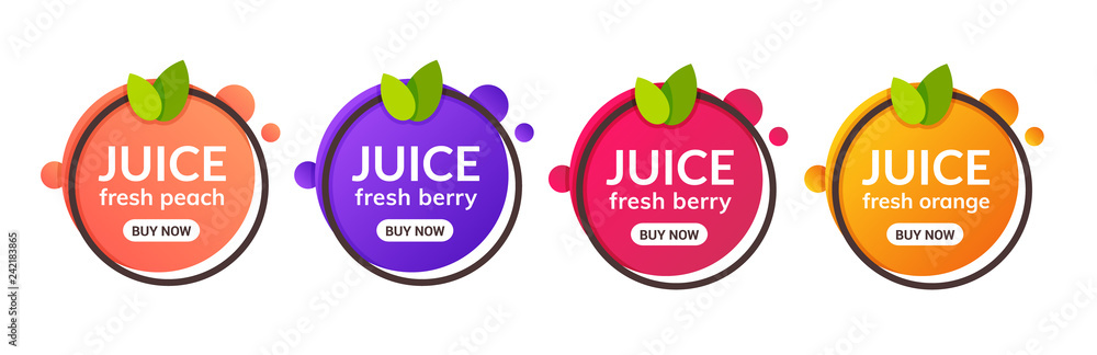 Juice Fresh Fruit Label Icon Orange Lemon Berry Peach Healthy Juice Design Sticker Stock Vector Adobe Stock