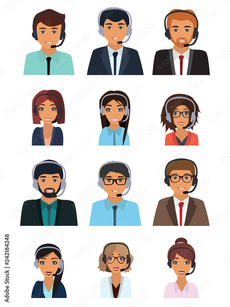 Male and female faces avatars. Businessman and businesswoman avatar icons. Team icons collection. Flat vector icons set. Vector illustration Male and female faces avatars. Businessman and businesswoman avatar icons. Team icons collection. Flat vector icons set. Vector illustration