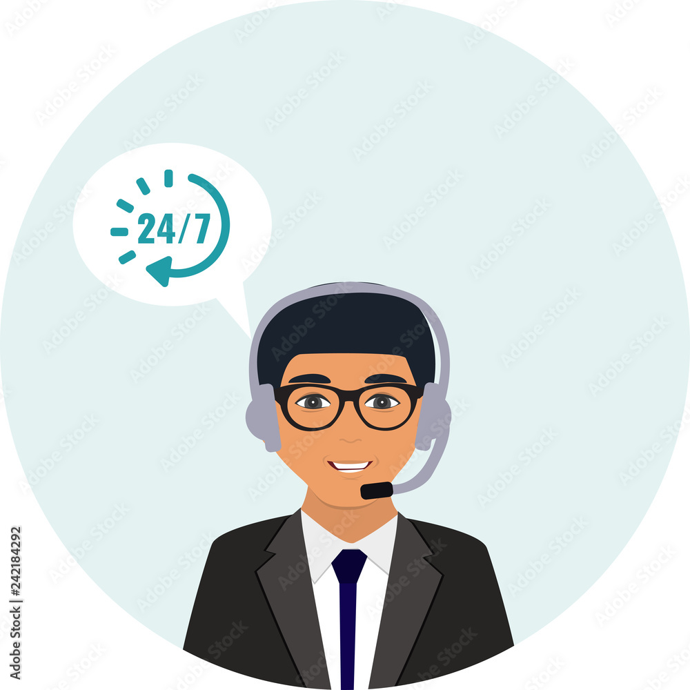 Call center service 24 hours. Operator consultant man icon design. Customer service icon. Vector illustrator Call center service 24 hours. Operator consultant man icon design. Customer service icon. Vector illustrator