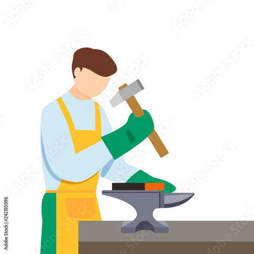 Boy anvil blacksmith icon. Flat illustration of boy anvil blacksmith vector icon for web design