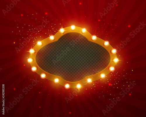 Glowing lights retro for advertising design. Special light effects. Vector Background show. Realistic Vintage frame. 3D