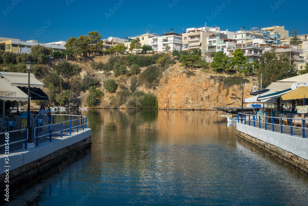 Agios Nikolaos, Crete - 10 01 2018: The city of Agios Nikolaos. The lake