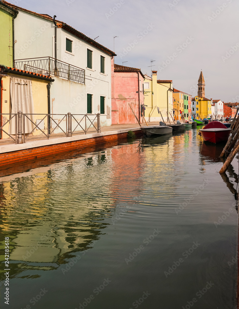 canal and colorful houses in Burano, Venice, Italy 