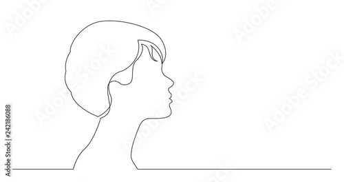 profile portrait of young elegant style woman - continuous line drawing on white background