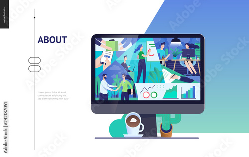 Business series, color 3- about company, office life -modern flat vector concept illustration of a company employees in workspace. Business workflow management. Creative landing page design template