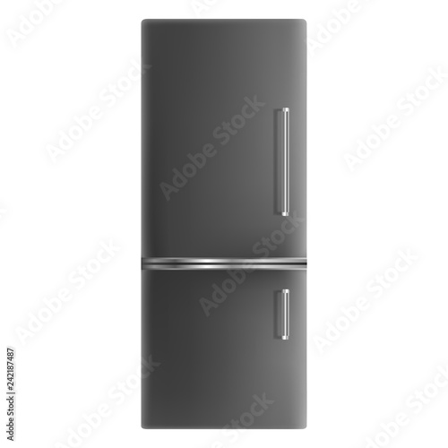 Black fridge icon. Realistic illustration of black fridge vector icon for web design