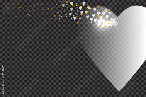 Greeting card design with grey heart on transparent background. Vector illustration.
