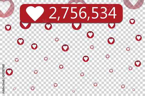 Counter Notification Icon on transparent background. Follower. Icon likes symbol, button, ui, web. Social media likes. Vector illustration