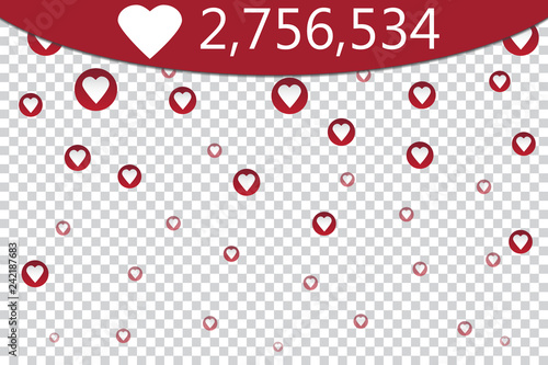 Counter Notification Icon on transparent background. Follower. Icon likes symbol, button, ui, web. Social media likes. Vector illustration